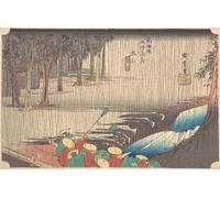 POSTERIIk Célèbre Moderne Mur Art Tableaux Posters Pluie printanière à la gare de Tsuchiyama du Tokaido par Ando Hiroshige Paysage Toile Affiche Pour la Décoration de Bureau 60x90cm