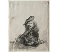 POSTERIIk Célèbre Toile d'art Abstrait L'art imprimé Autoportrait appuyé sur un rebord de pierre de Rembrandt Van Rijn Poster Image Pour la Décoration du Salon 60x90cm