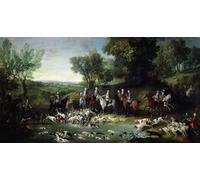POSTERIIk Célèbre Toile d'art Abstrait L'art imprimé Chasse au cerf d'époque Louis XV en forêt à Saint Germain par Jean Baptiste Oudry Poster Image Pour la Décoration du Salon 60x90cm