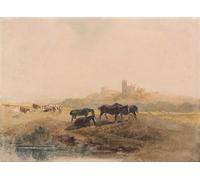 POSTERIIk De Célèbres Tableaux Affiches D'illustration Affiche Mur Art Chevaux se reposant dans un pré près du château de Bolsover par Peter De Wint Pour la Décoration du Salon 60x90cm