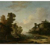 POSTERIIk De Célèbres Tableaux Affiches D'illustration Affiche Mur Art Figures sur les rives d'un lac avec ruines classiques par Hubert Robert Kunstwerk Tableaux Pour la Décoration du Salon 60x90cm