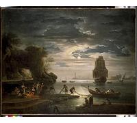 POSTERIIk De Célèbres Tableaux Affiches D'illustration Affiche Mur Art la nuit de Claude Joseph Vernet Kunstwerk Tableaux Pour la Décoration Murale 60x90cm