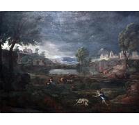 POSTERIIk De Célèbres Tableaux Affiches D'illustration Affiche Mur Art Paysage pendant un orage avec Pyrame et Thisbé de Nicolas Kunstwerk Tableaux Pour la Décoration de Bureau 60x90cm