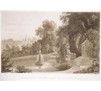 POSTERIIk Toile d'art Abstrait Vue du temple de Suryah et de la fontaine de Mahah Doo avec une vue lointaine du côté nord de la de maître Sezincote gravée Pour la Décoration Murale 60x90cm