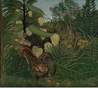POSTERIIk Vintage Art Mural Classique Impression Tableaux Combat de tigre d'Henri Rousseau Impression Peinture Huile Pour la Décoration de Bureau 60x90cm