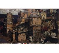 POSTERIIk Vintage Art Mural Classique Impression Tableaux Construire une ville par Nicholas Roerich Impression Peinture Huile Pour la Décoration de Bureau 60x90cm