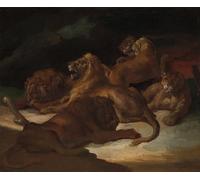 POSTERIIk Vintage Art Mural Classique Impression Tableaux Lions dans un paysage montagneux - Théodore Géricault Impression Peinture Huile Pour la Décoration de Bureau 60x90cm