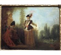 POSTERIIk Vintage Art Mural Classique Impression Tableaux une jeune femme élégante en tenue depar Jean Antoine Watteau Impression Peinture Huile Pour la Décoration de Bureau 60x90cm
