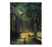 Posterlounge A moonlit lane Poster | 100 x 130 cm de John Atkinson Grimshaw Bleu Tableaux Décoration murale