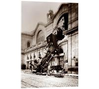 Posterlounge Accident de train à la gare Montparnasse à Paris Tableau en verre acrylique de John Parrot 13 x 18 cm Sépia Tableaux Décoration murale