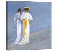 Posterlounge Anna Ancher and Marie Krøyer on the Beach at Skagen Tableau sur toile de Peder Severin Krøyer 50 x 50 cm Bleu Tableaux Décoration murale