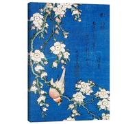Posterlounge Bouvreuil et cerisier pleureur Tableau sur toile de Katsushika Hokusai 50 x 70 cm Bleu Tableaux Décoration murale