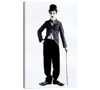 Posterlounge Charlie Chaplin with Bamboo Stick Tableau sur toile 40 x 60 cm Noir et blanc Tableaux Décoration murale