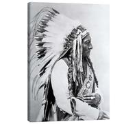 Posterlounge Chef Sioux Sitting Bull Tableau sur toile | 30 x 40 cm de John Parrot Noir et blanc Tableaux Décoration murale