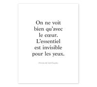 Posterlounge Citation d’Exupéry - On ne voit bien qu’avec le cœur I Poster de Typobox 30 x 40 cm Noir et blanc Tableaux Décoration murale