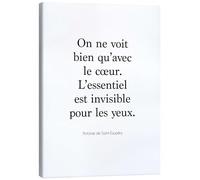 Posterlounge Citation d’Exupéry - On ne voit bien qu’avec le cœur I Tableau sur toile de Typobox 60 x 80 cm Noir et blanc Tableaux Décoration murale