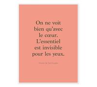 Posterlounge Citation d’Exupéry - On ne voit bien qu’avec le cœur II Poster de Typobox 30 x 40 cm Rose clair Tableaux Décoration murale