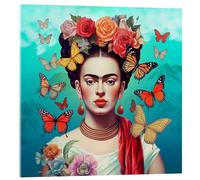 Posterlounge Frida Kahlo and Flying Butterflies Tableau en verre acrylique de Mark Ashkenazi 30 x 30 cm Déco colorée Tableaux Décoration murale