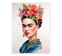 Posterlounge Frida Kahlo With Flowers in Her Hair II Poster de nobelart 50 x 70 cm Déco colorée Tableaux Décoration murale