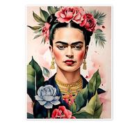 Posterlounge Frida Kahlo With Roses Poster de nobelart 50 x 70 cm Déco colorée Tableaux Décoration murale
