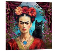 Posterlounge Frida Kahlo with the Cat Tableau en verre acrylique de Mark Ashkenazi 30 x 30 cm Déco colorée Tableaux Décoration murale