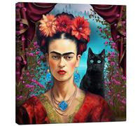 Posterlounge Frida Kahlo with the Cat Tableau sur toile de Mark Ashkenazi 50 x 50 cm Déco colorée Tableaux Décoration murale