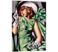 Posterlounge Jeune fille aux gants Tableau en verre acrylique de Tamara de Lempicka 30 x 40 cm Vert Tableaux Décoration murale