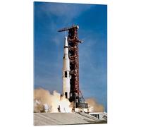 Posterlounge La fusée Apollo 11 décollant du centre spatial Kennedy Tableau en verre acrylique de NASA 14 x 21 cm Tableaux Décoration murale
