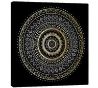 Posterlounge Mandala doré et argenté Tableau sur toile 20 x 20 cm Noir Tableaux Décoration murale