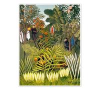 Posterlounge Paysage exotique avec des singes et un perroquet Poster | 60 x 80 cm de Henri Rousseau Vert Tableaux Décoration murale