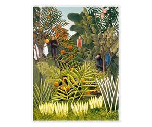 Posterlounge Paysage exotique avec des singes et un perroquet Poster | 60 x 80 cm de Henri Rousseau Vert Tableaux Décoration murale