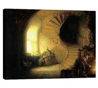 Posterlounge Philosophe en méditation Tableau sur toile de Rembrandt van Rijn 40 x 30 cm Tableaux Décoration murale