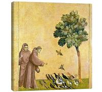 Posterlounge Saint François d'Assise prêchant aux oiseaux Tableau sur toile de Giotto di Bondone 40 x 40 cm Jaune Tableaux Décoration murale
