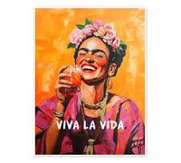 Posterlounge Viva La Vida Frida Poster | 60 x 80 cm de Carina Artspace Orange Tableaux Décoration murale