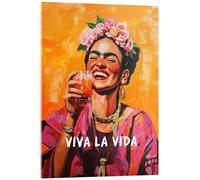 Posterlounge Viva La Vida Frida Tableau en verre acrylique de Carina Artspace 50 x 70 cm Orange Tableaux Décoration murale