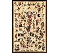 PosterOffice Sailor Jerry Tattoo Flash (Style C) Poster 24x36 (60,96 x 91,44 cm) - Impression certifiée avec numérotation séquentielle holographique pour l'authenticité