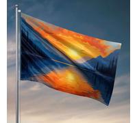 Posters amusants pour dortoir universitaire Coucher de soleil sur un lac serein avec des montagnes en arrière-plan. Drapeau Accessoires de chambre à coucher Drapeaux d'extérieur (60 x 90 cm)