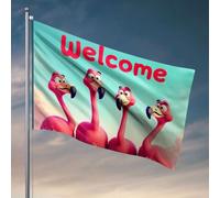 Posters amusants pour dortoir universitaire « Welcome To Our Flamingo Family » - Accessoires de chambre à coucher - Drapeaux d'extérieur (152 x 244 cm)