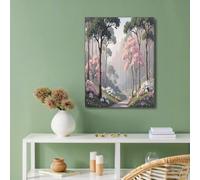 Posters Art Mural Paysage, Tableau Décoration Murale Illustration Élégante De Forêt, Affiches Murale Esthétique Rose Vert pour Chambre Salon Salle de Bain, 40x50cm Sans Cadre