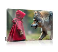 Posters Cadeaux prêts à accrocher - Un enfant dans une capuche rouge confronte un loup zone douce pour les murs (30 x 40 cm)