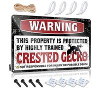Posters Décoration murale pour balcon avec inscription « Warning This Property Is Protected By A Highly Trained Crested Gecko » - Accessoire de décoration de style rétro amusant pour bar extérieur (20