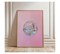 Posters Et Arts Décoratifs Peinture sur Toile Minimaliste Boule Disco Argentée Affiche De Fille Rose Vif Et Doux Décoration Murale Impression Boule Miroir sans Cadre(30x40cm)