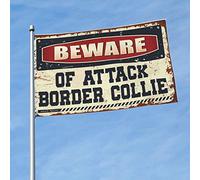 Posters pour dortoir universitaire Beware Of Attack Border Collie Drapeau Piscine Décorations de campagne pour la maison (120 x 180 cm)