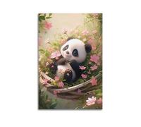 Posters uniques et amusants, poster de panda mignon dans un panier de fleurs, poster de Marvel décoratif sur toile pour décoration de chambre à coucher et image d'art moderne familial 20 x 30 cm