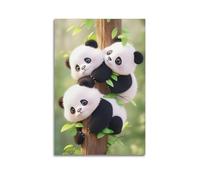 Posters uniques - Poster d'enfance avec trois pandas mignons grimpant en bambou pour guérir - Poster décoratif sur toile pour décoration de chambre à coucher et image d'art familiale moderne (30 x 45