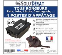 Postes d'appatage sécurisé et Professionnel pour Rats et Autres rongeurs, SOLU'DERAT - Lot de 4 postes/Stations