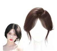 Postiche 100% Humain Frange À Clipser for Cheveux Clip De Couverture 360° En Toupet Extensions De Cheveux Raides De 25 Cm Wiglets À Base De Soie 9x9cm for Cheveux Gris(Brown)