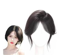 Postiche 100% Humain Frange À Clipser for Cheveux Clip De Couverture 360° En Toupet Extensions De Cheveux Raides De 25 Cm Wiglets À Base De Soie 9x9cm for Cheveux Gris(Black)