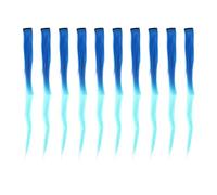 Postiche à Clip 10 pièces, Extensions capillaires synthétiques longues et lisses, dégradé de couleur, pour fête Cosplay, style Halloween (Bleu Foncé Dégradé Bleu Clair)