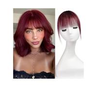 Postiche à clip de 6 pouces, 100% cheveux humains, frange aérienne for femmes, utilisation en cosplay Hair Extensions(Wine Red)